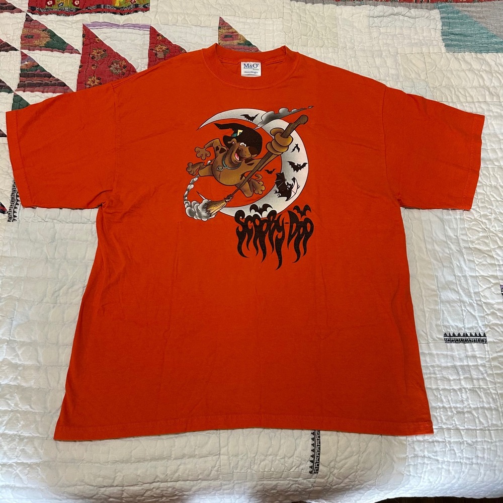 M&O Knits Scooby-Doo Halloween Graphic T-Shirt Orange XL Heavyweight